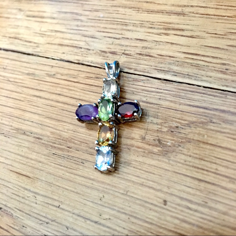 Gold cross pendant, genuine gems